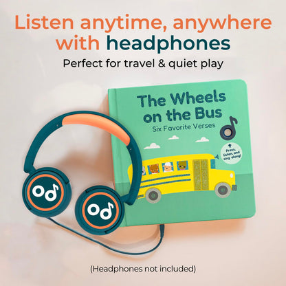 Side view of Cali's Books sound book showing headphone jack