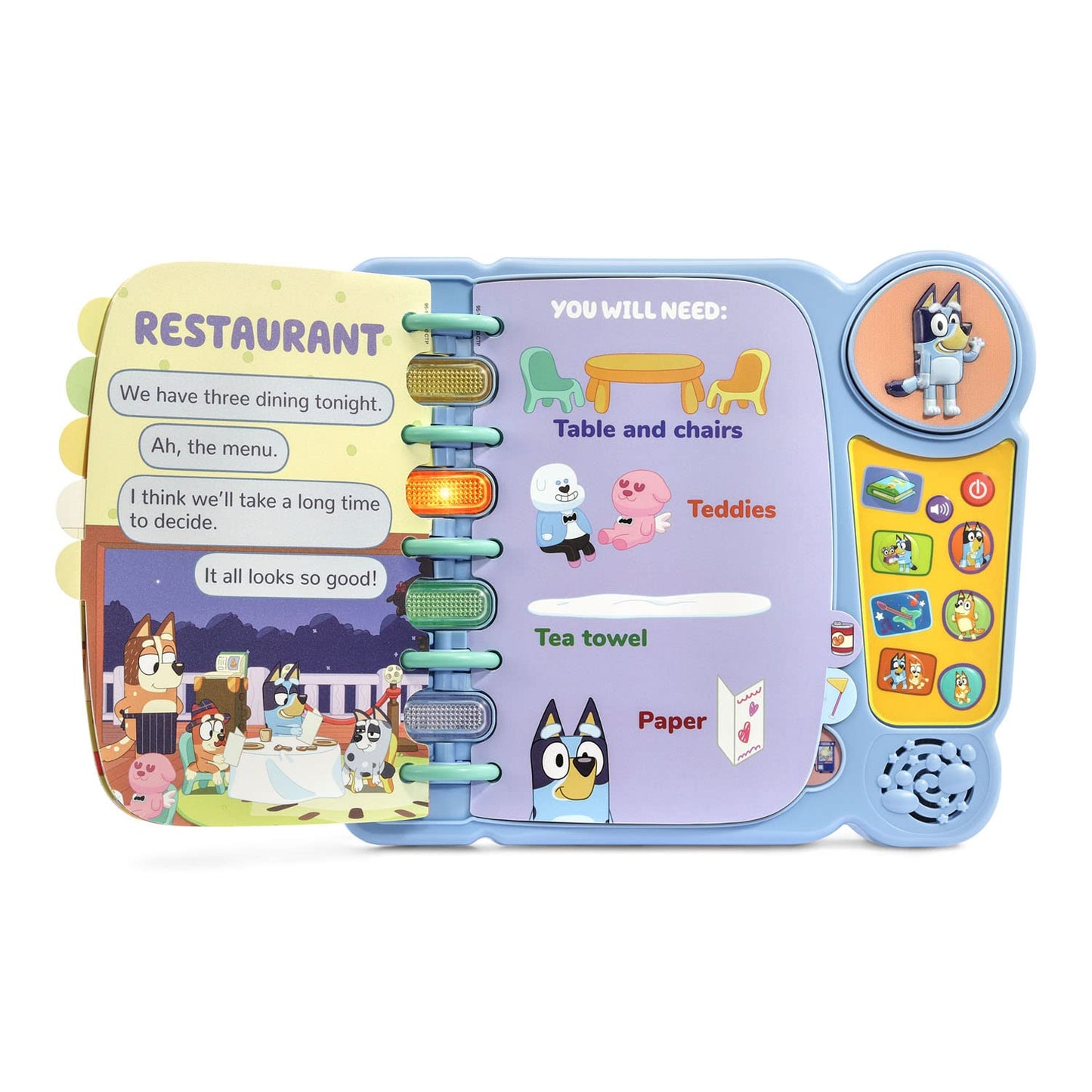 Child playing with VTech Bluey Book of Games portable handle