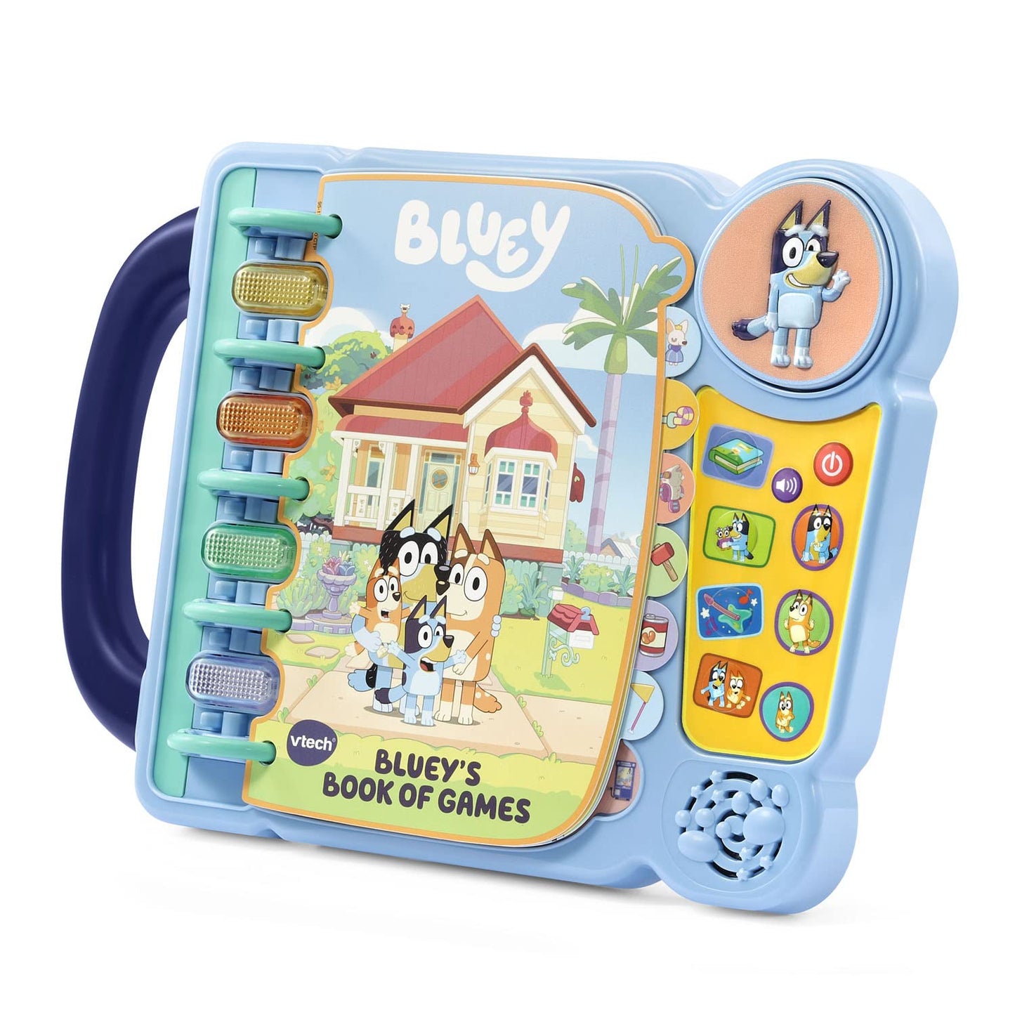 Close up of VTech Bluey Book of Games character sound buttons