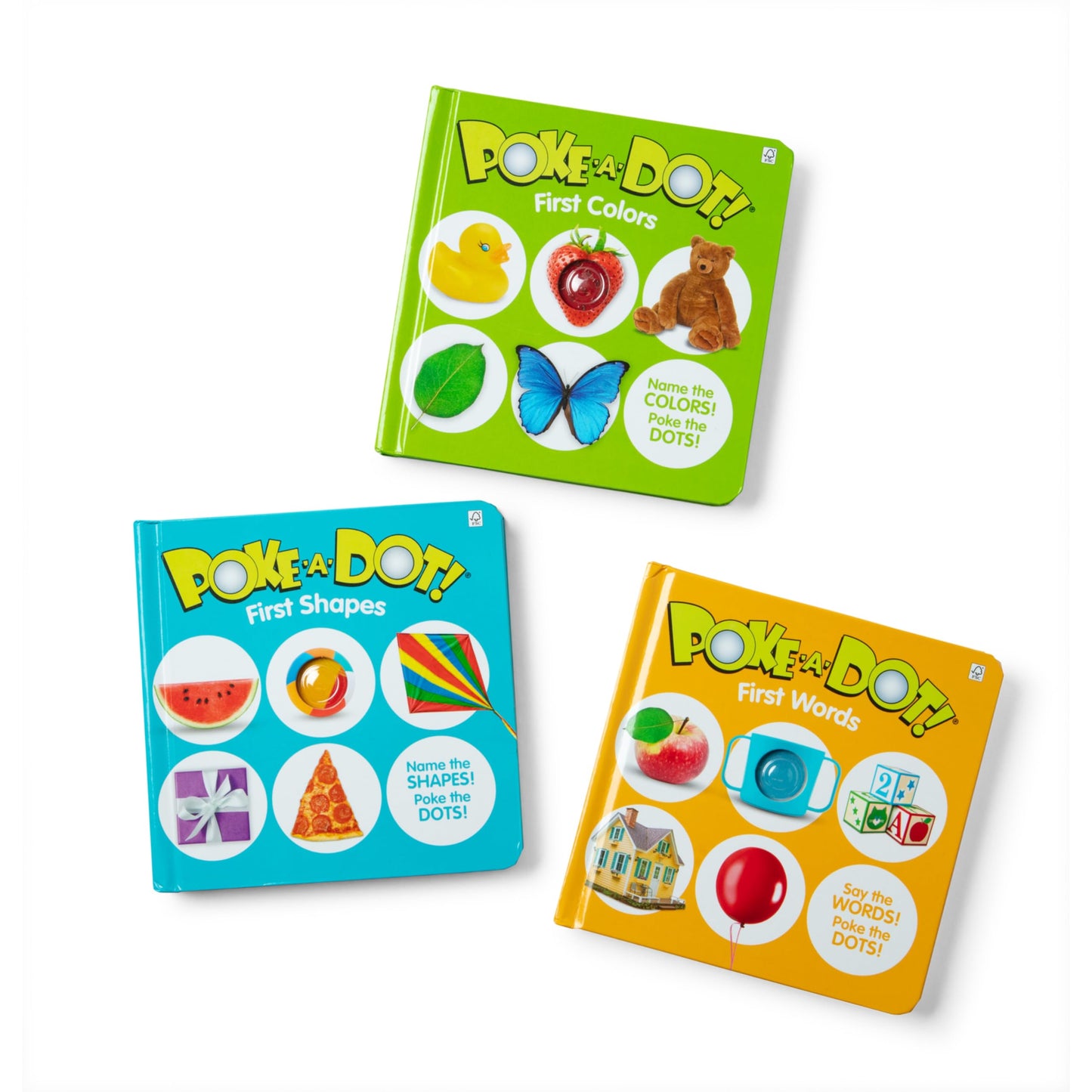 Close up of colorful objects in Poke-a-Dot First Colors book
