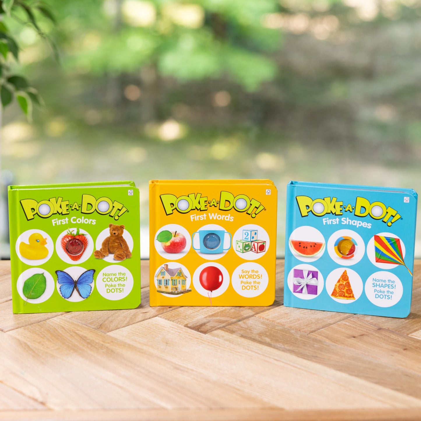 Group of three educational board books for sensory play