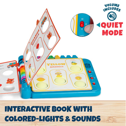 Toddler hands using Chuckle and Roar interactive book bubbles
