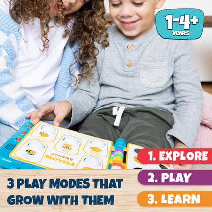Side profile of Chuckle and Roar educational sensory book