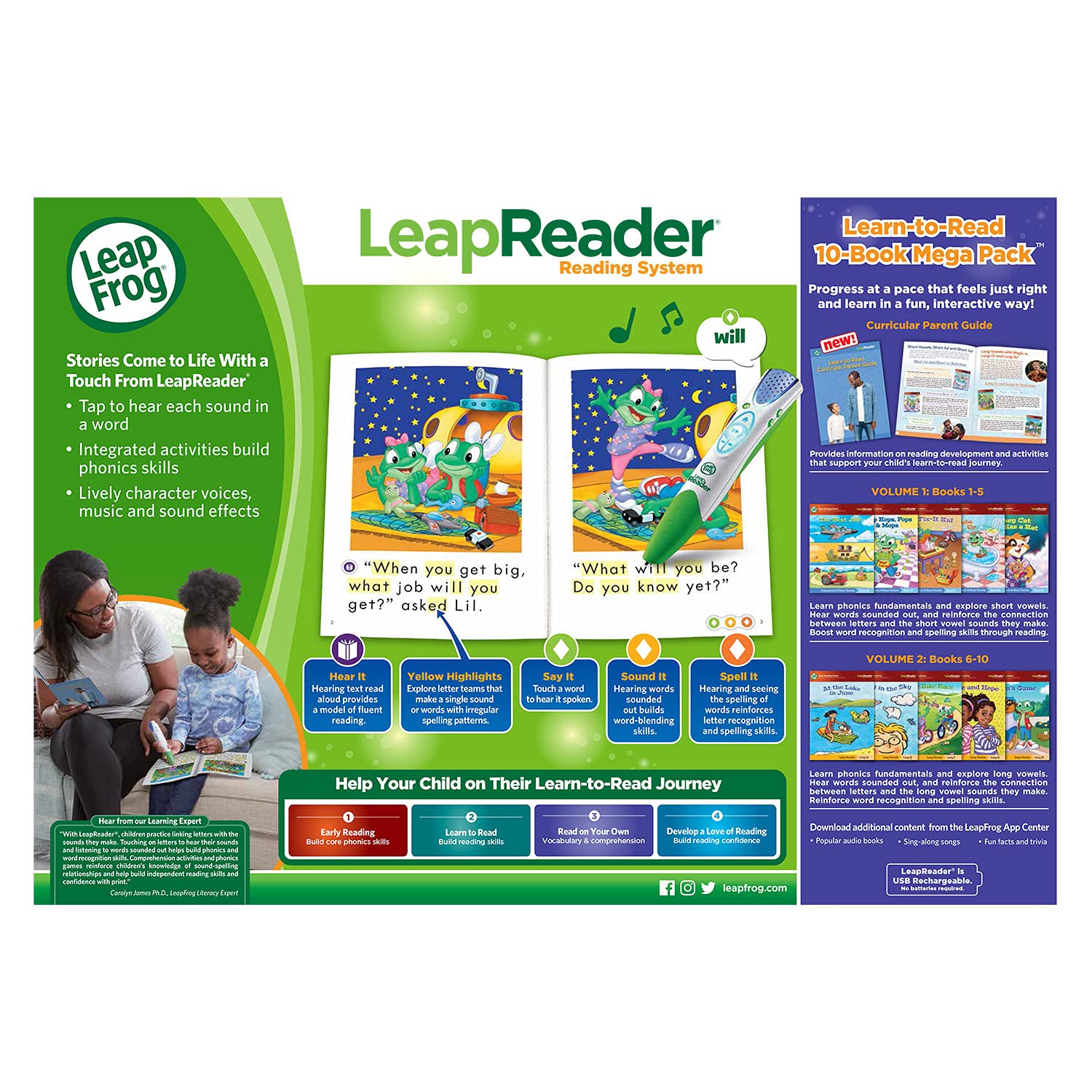 Back of the LeapFrog LeapReader box showing curriculum details