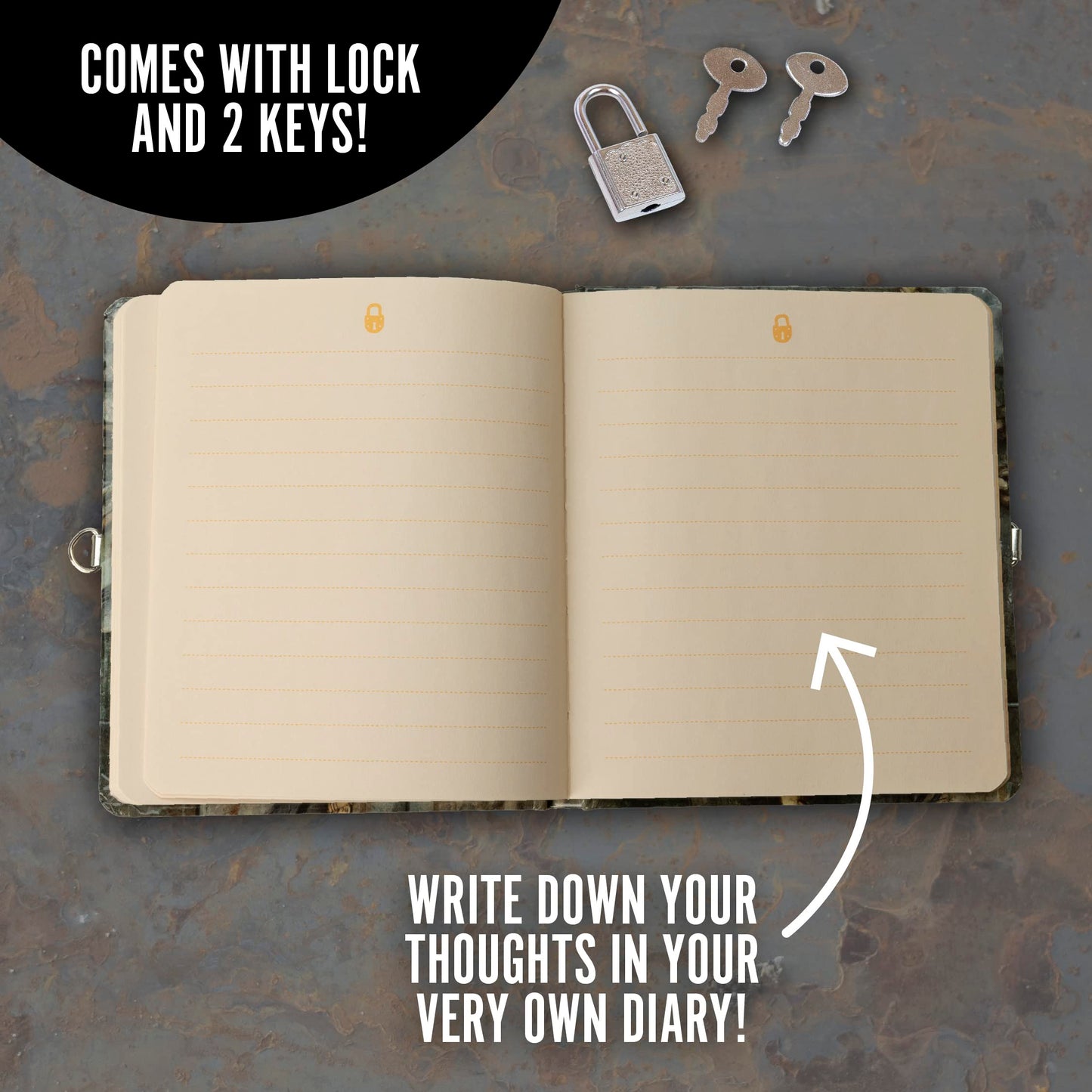 Peaceable Kingdom Keep Out journal open to show lined pages
