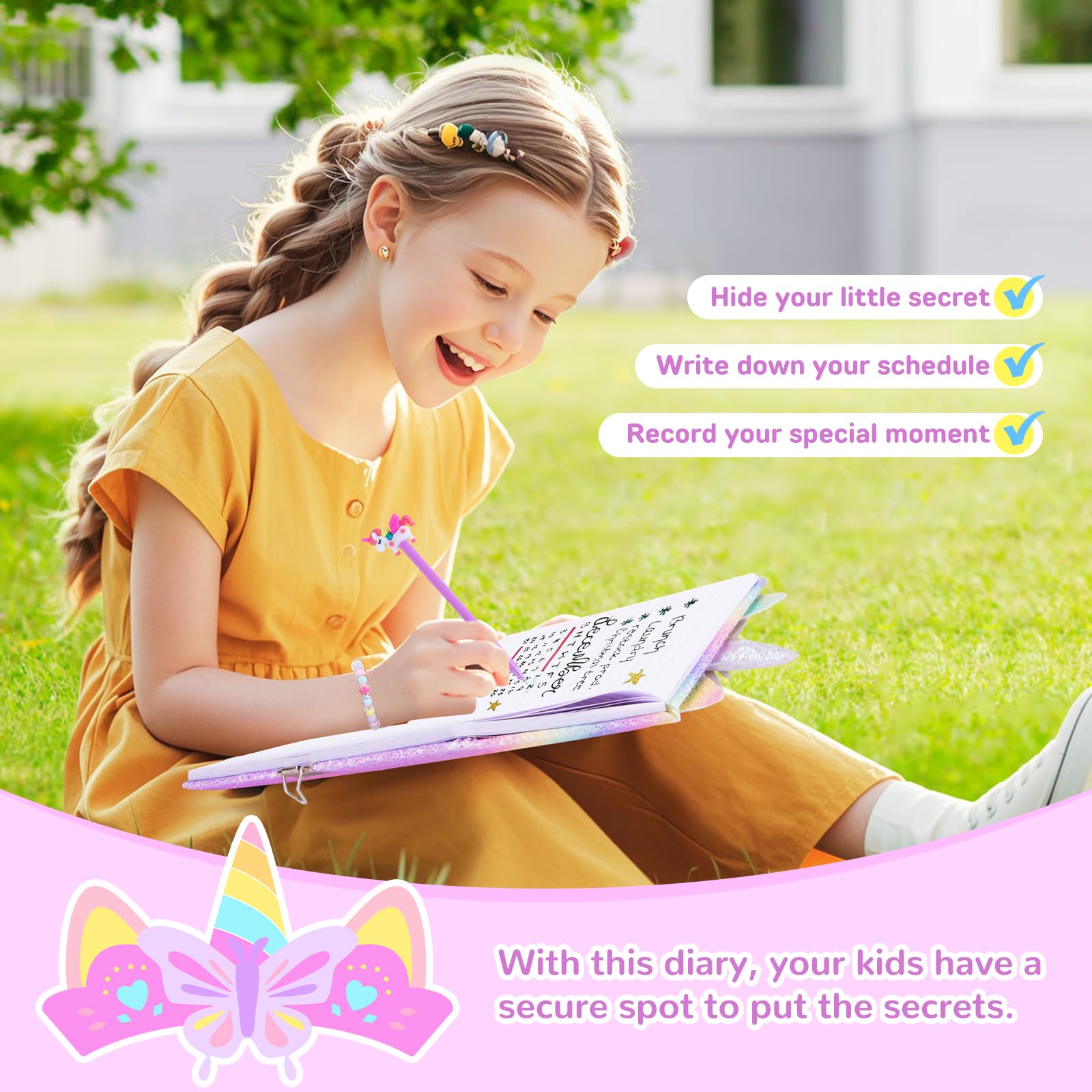 Back view of the kids unicorn secret journal