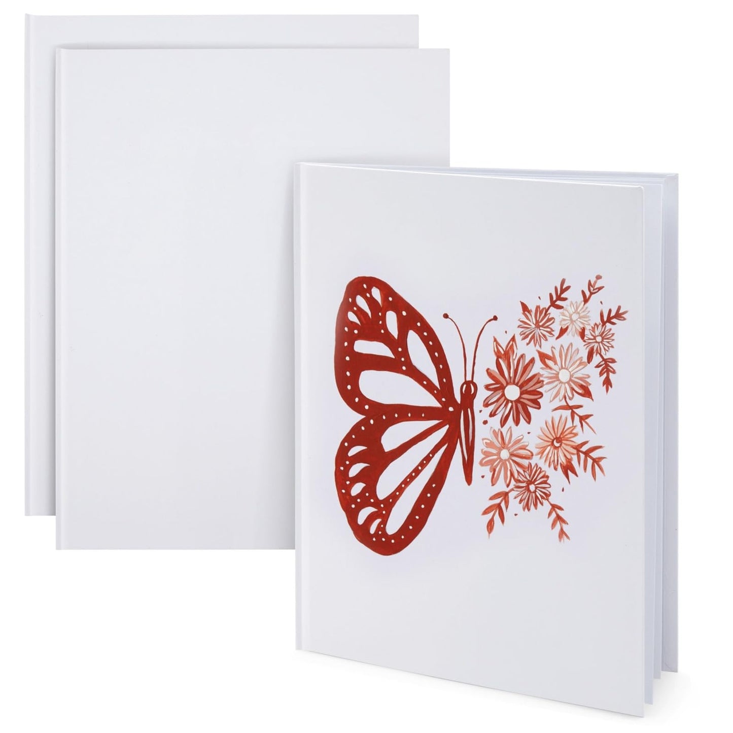 Three white hardcover sketchbooks 7 by 10 inches
