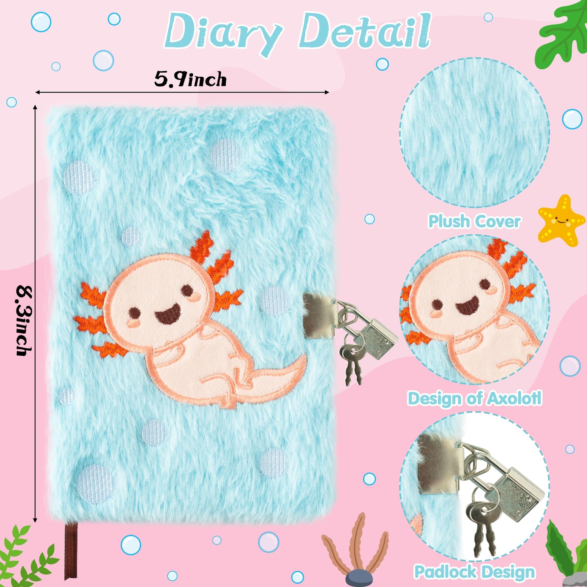 Cy2side 6 piece axolotl diary set with accessories