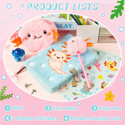 Close up of axolotl plush cover on secret diary