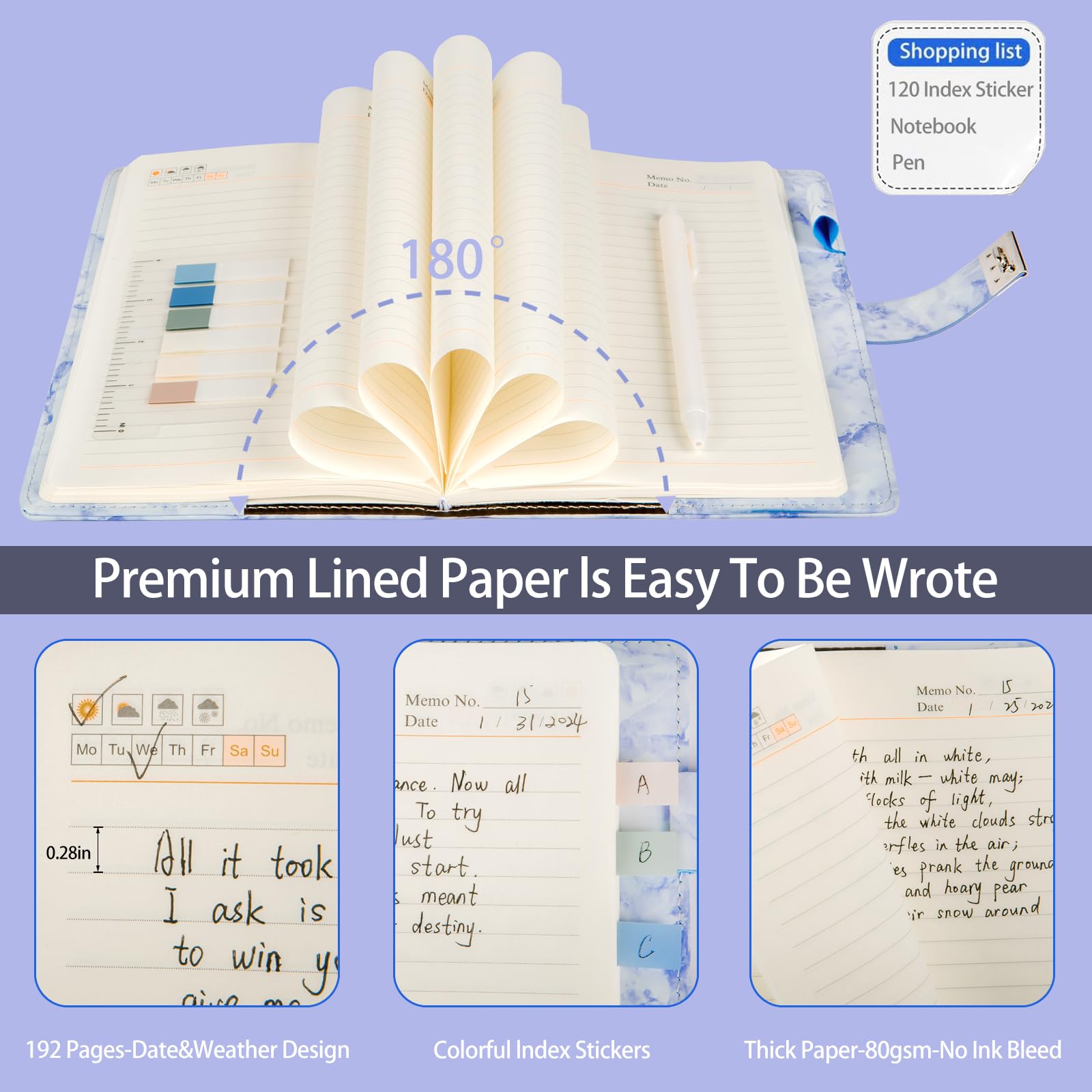 A5 refillable marble notebook for teen girls and women