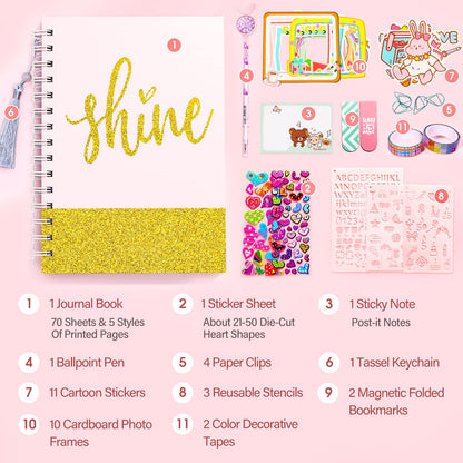Arulis journal kit contents including stickers and washi tape