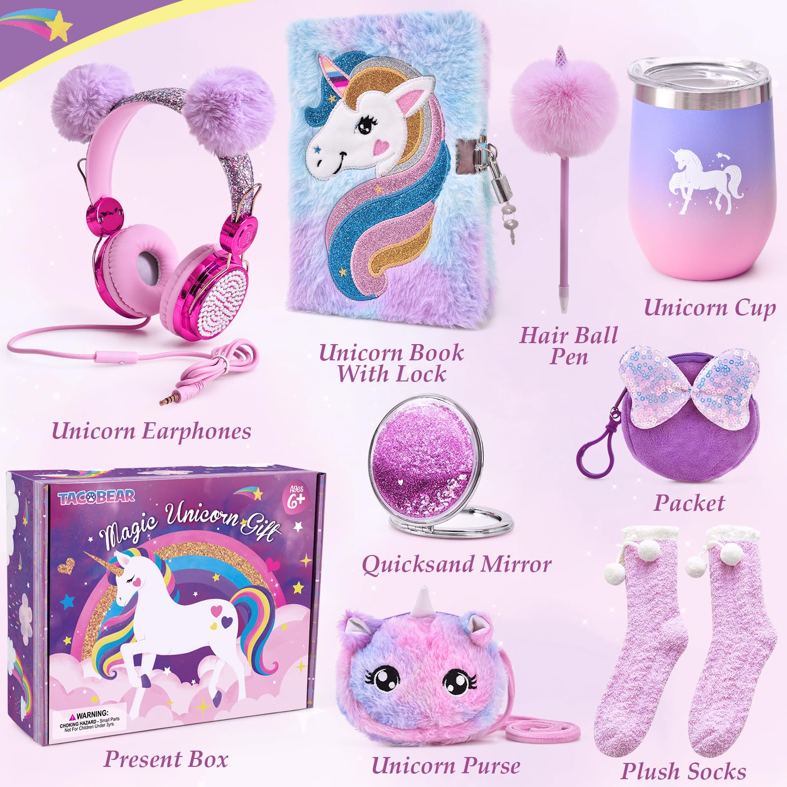 Tacobear unicorn 3.5mm wired headphones with microphone