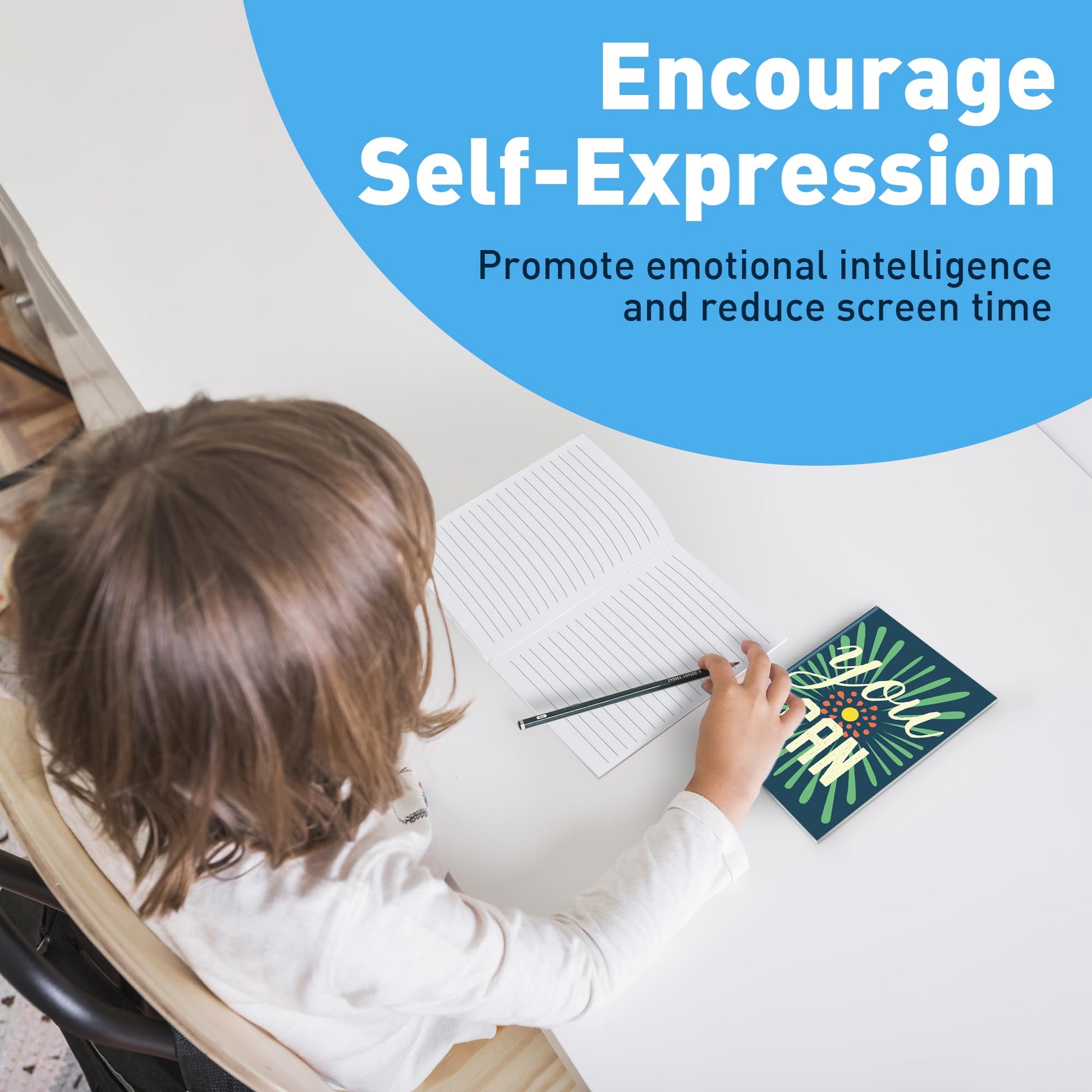 Children using pocket sized motivational notebooks for writing