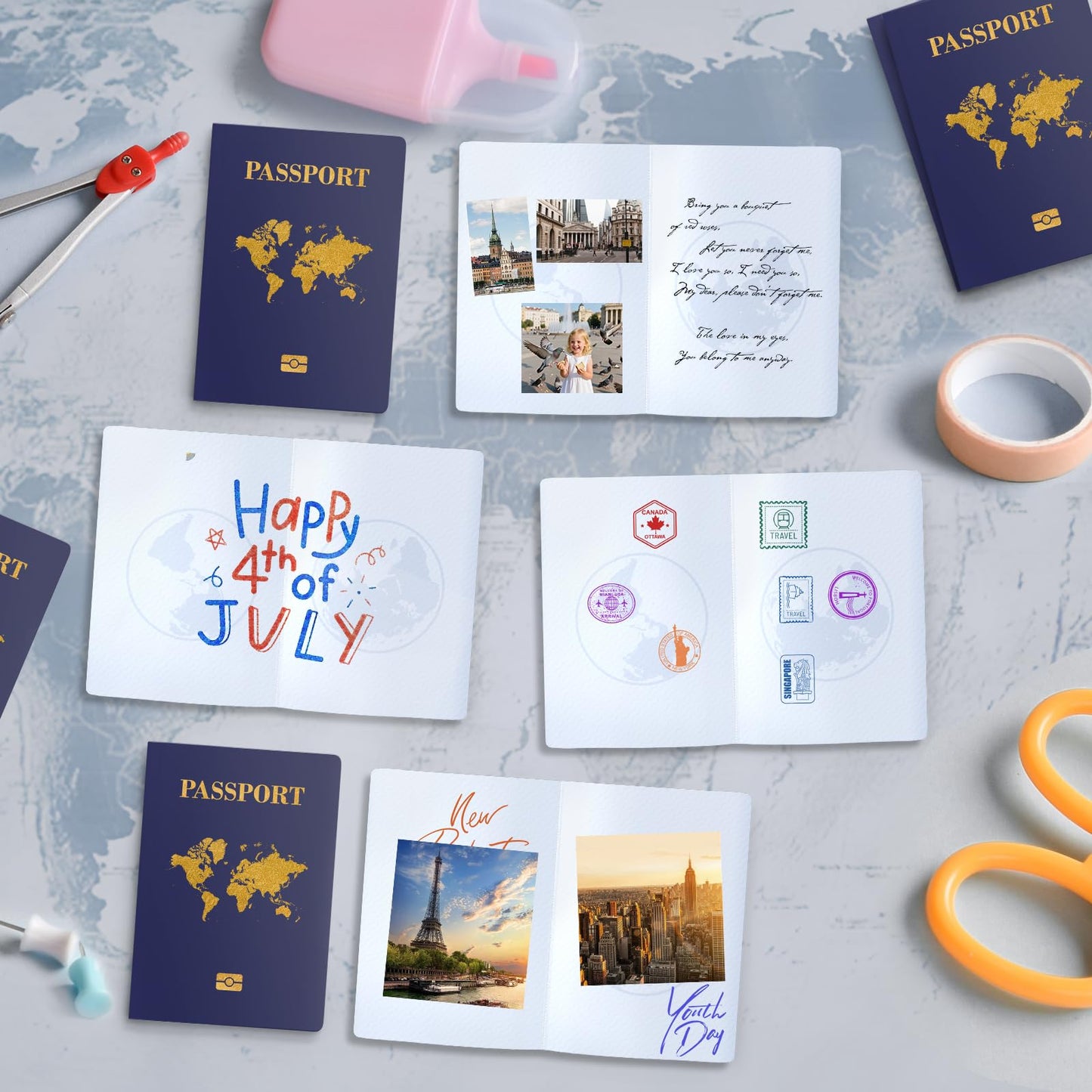 Stack of 10 blank passport booklets for pretend travel play