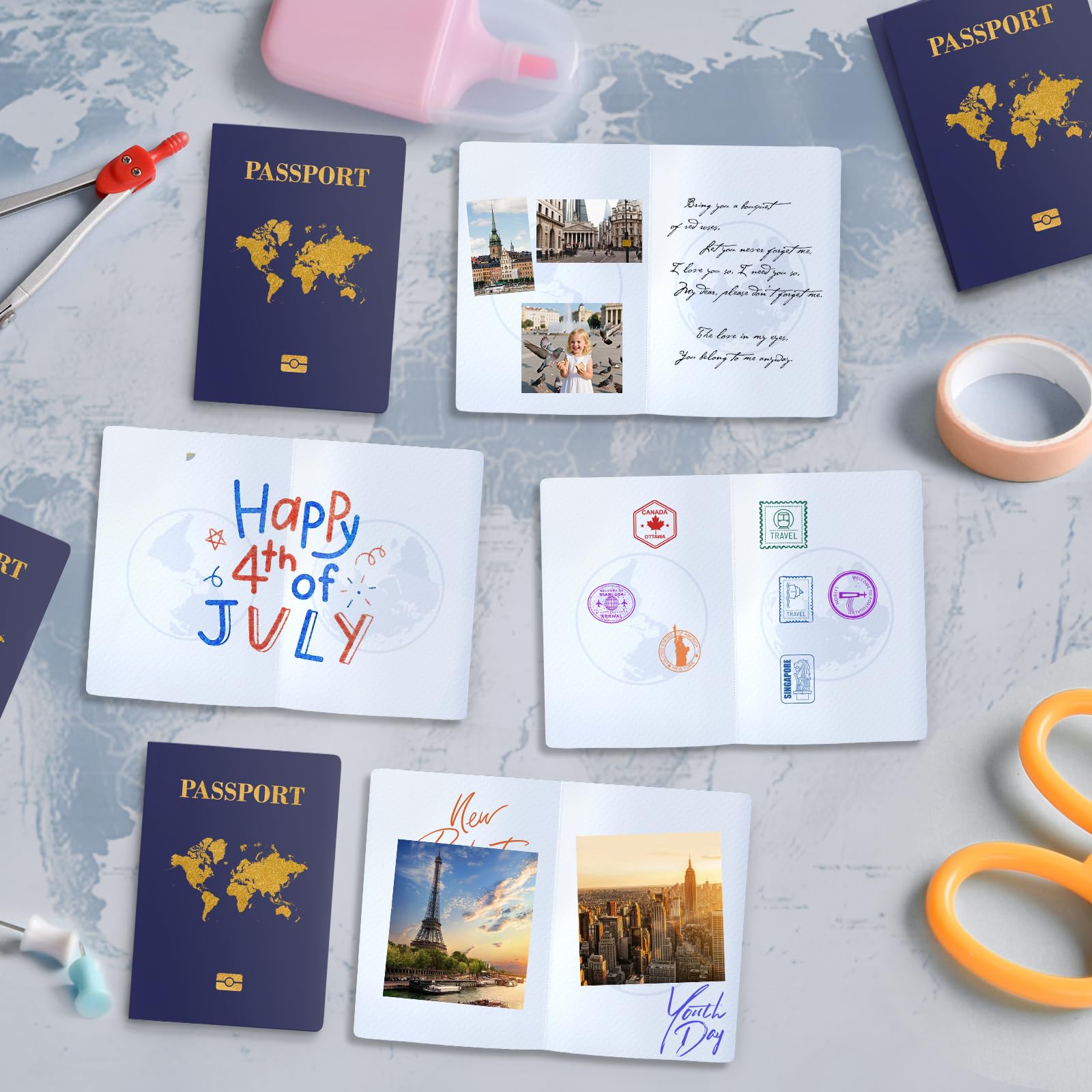 Stack of 10 blank passport booklets for pretend travel play