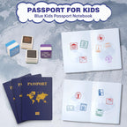 Kids passport book interior page with space for personal information