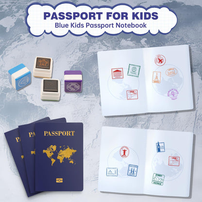 Kids passport book interior page with space for personal information