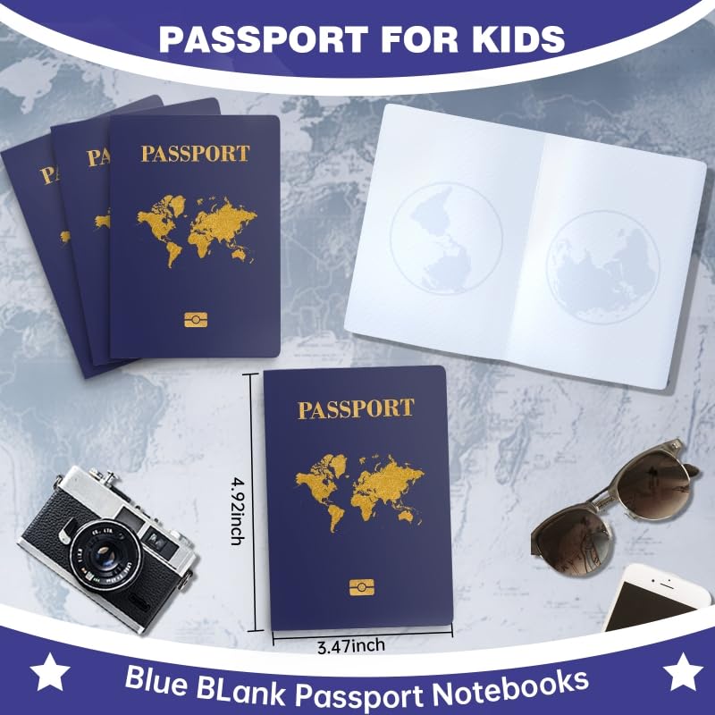 Close up of gold embossed map design on blue passport cover