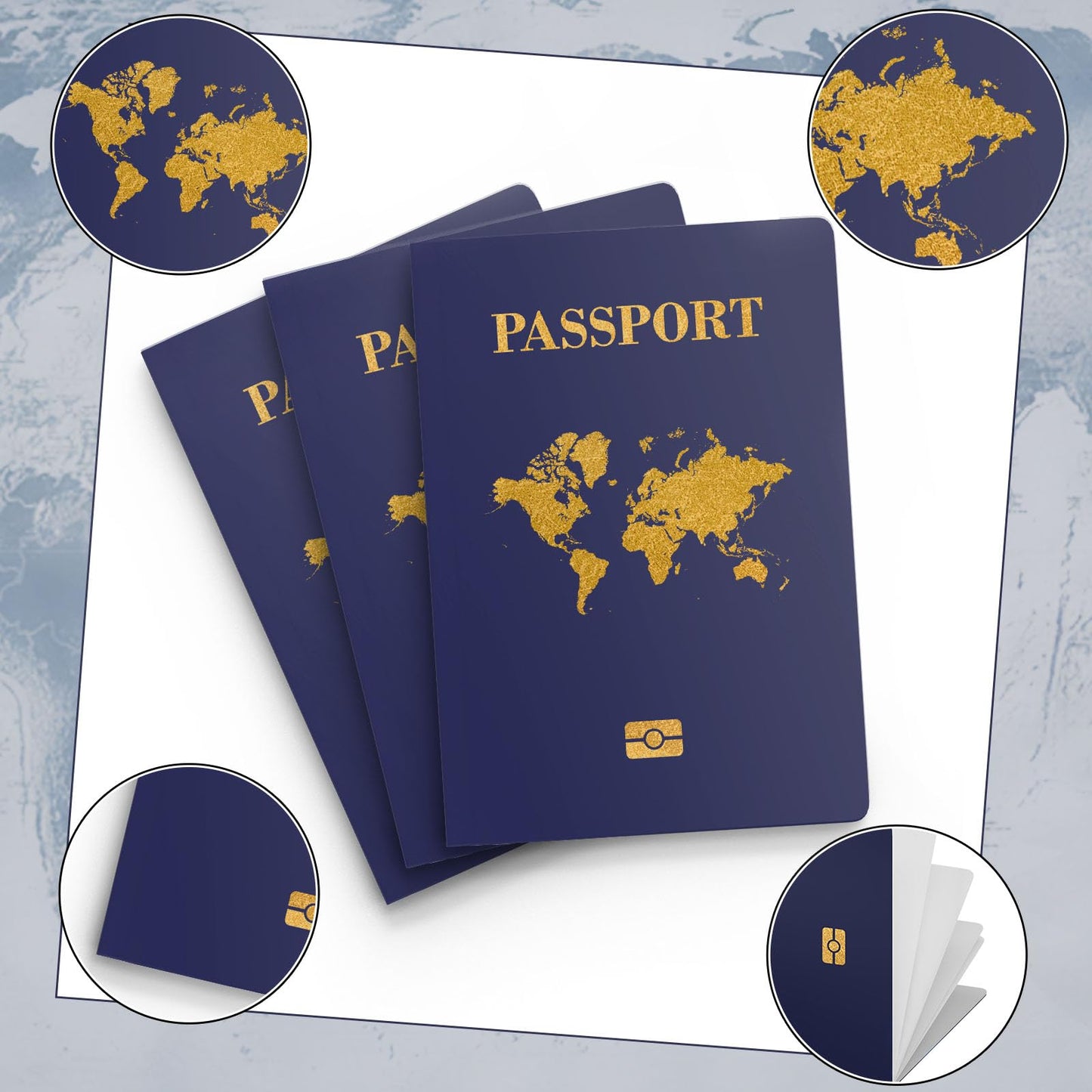 Group of blank passport notebooks for classroom geography projects