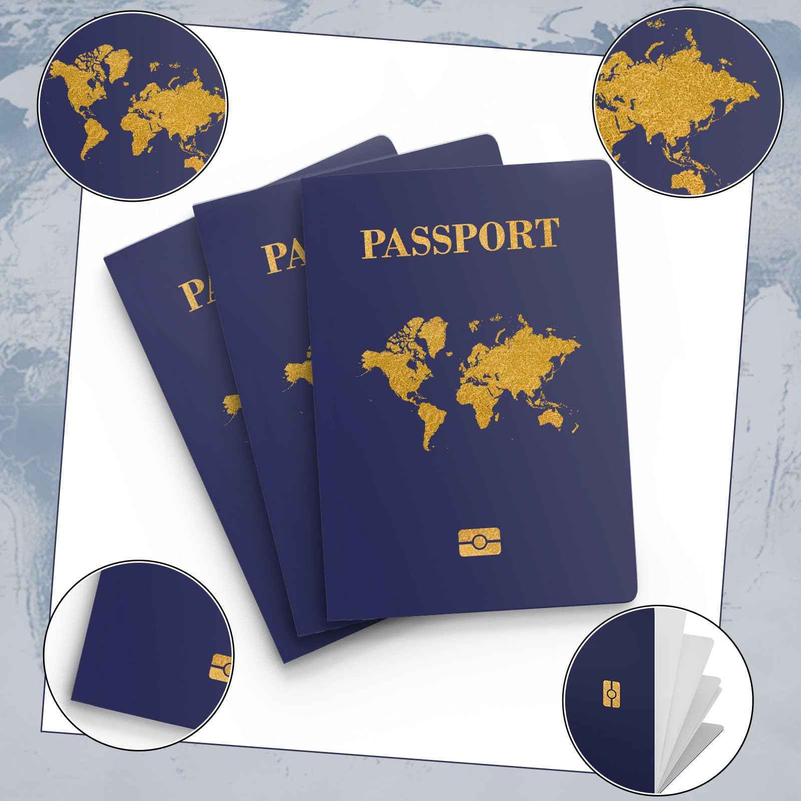 Group of blank passport notebooks for classroom geography projects