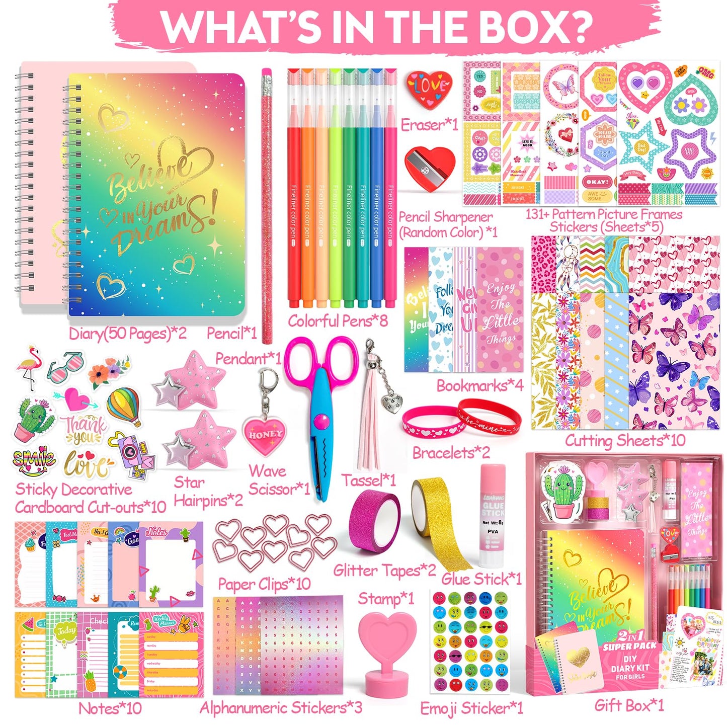 Girls journaling kit with stickers and art supplies