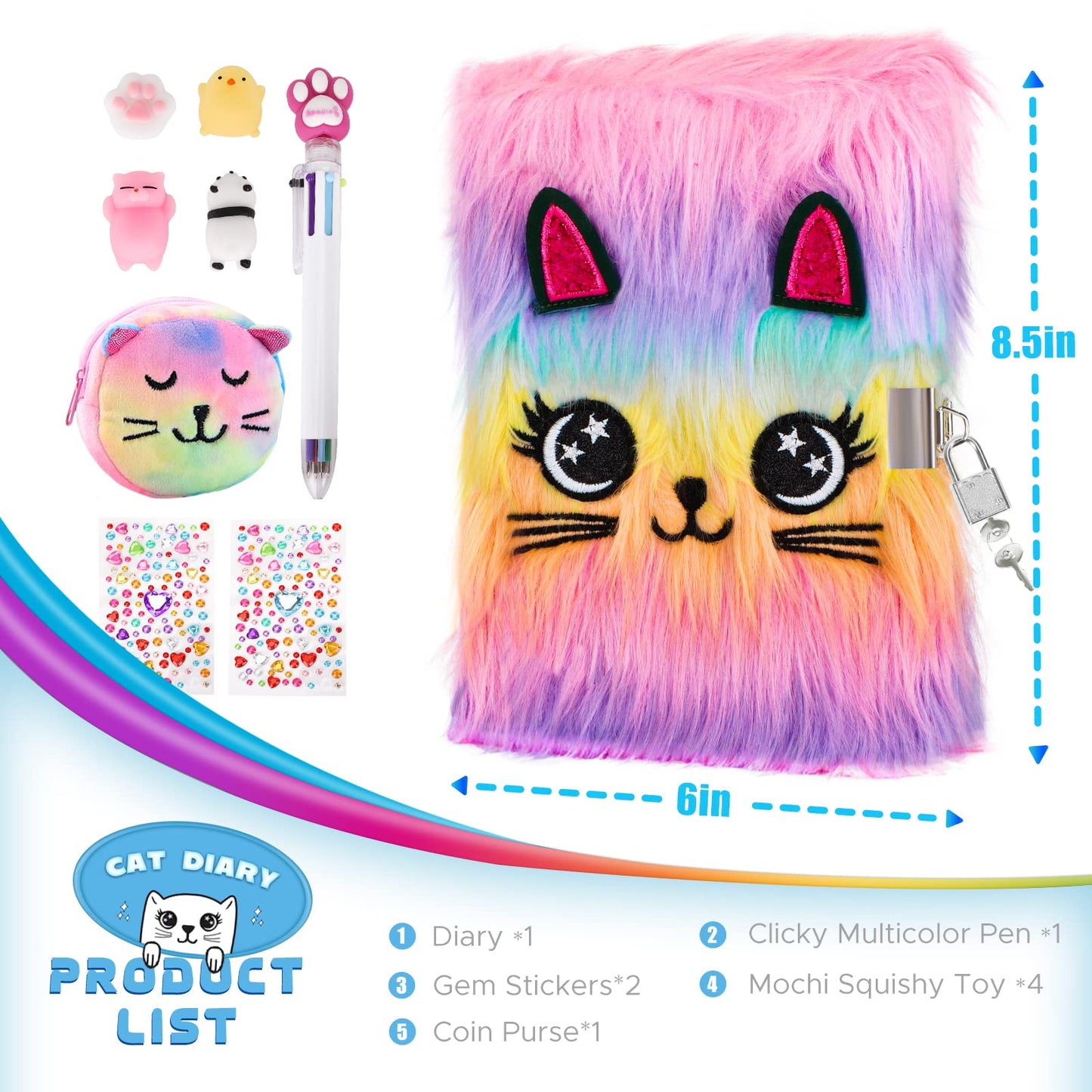 Homicozy fuzzy cat journal with keys and accessories