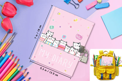 Open view of 160 lined pages in cat themed diary