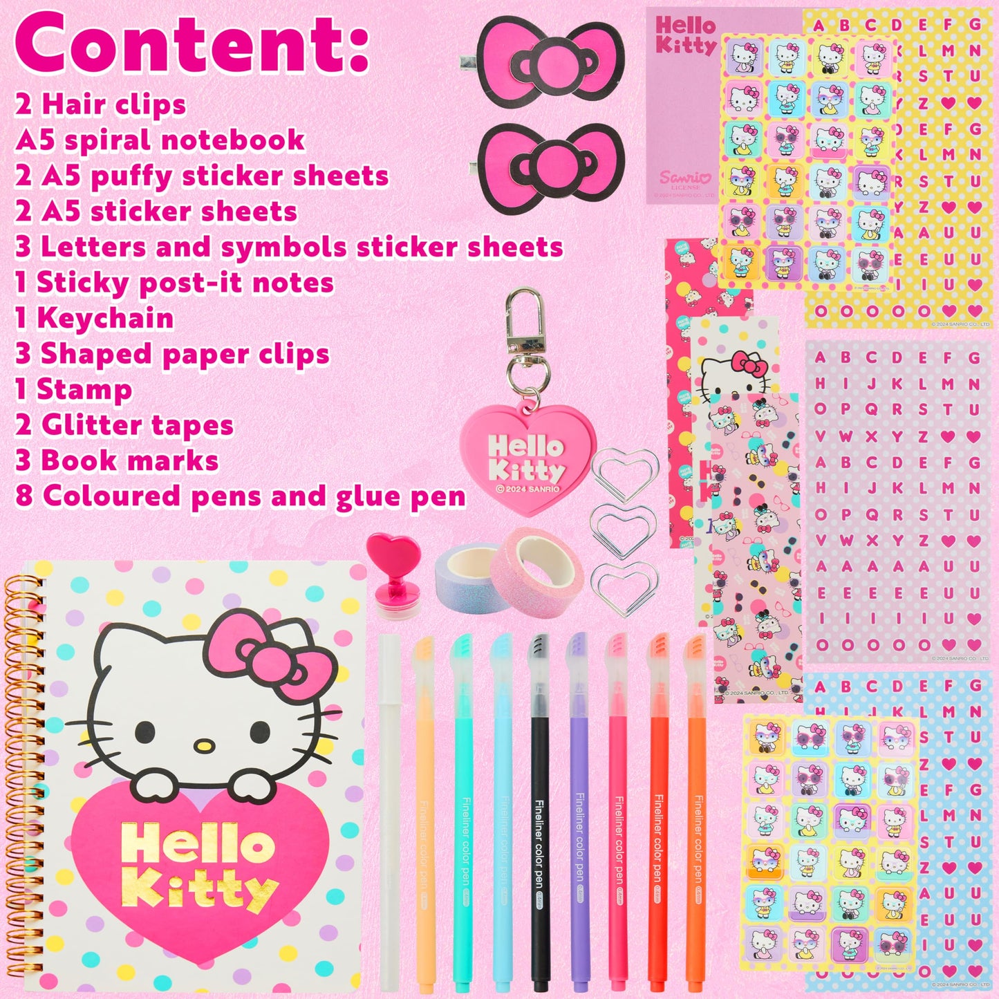 Full Hello Kitty creative gift set components layout