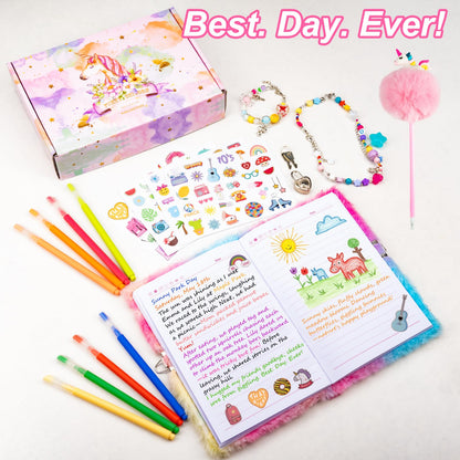 Open EABUY diary pages with colorful pens and stickers