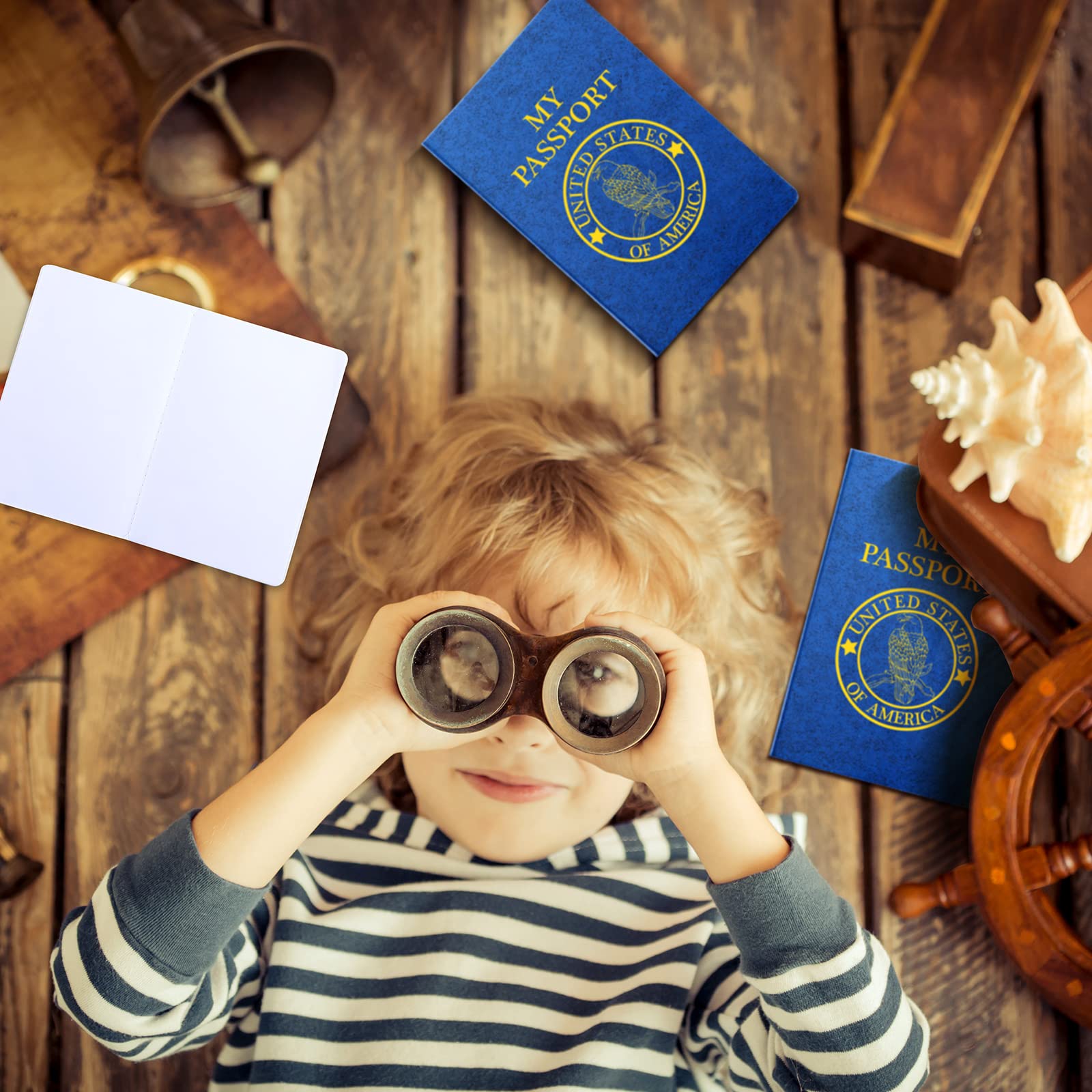 Close up of blue passport cover with globe emblem