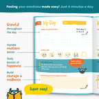 Open pages of the UrBestSelf 6-Minute Kids Diary showing writing prompts.