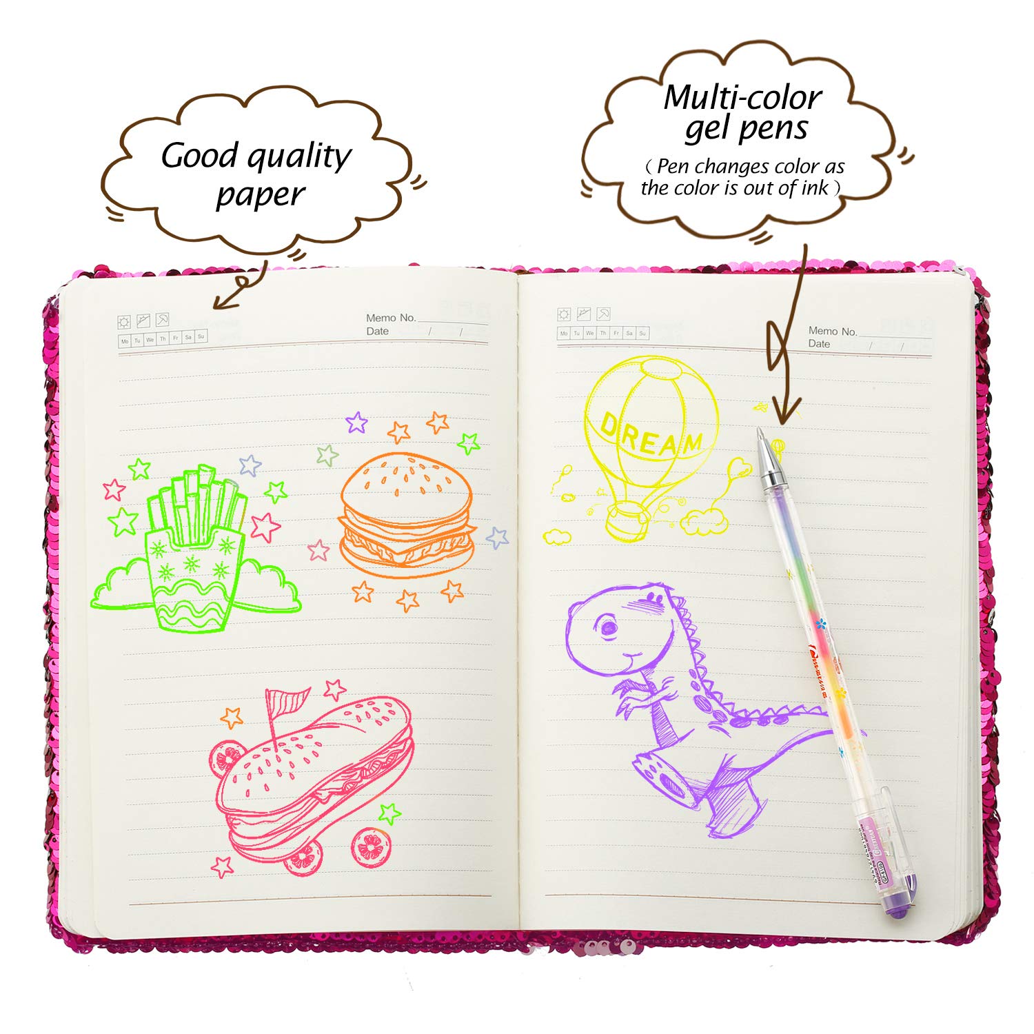 Outus sequin diary showing color changing effect
