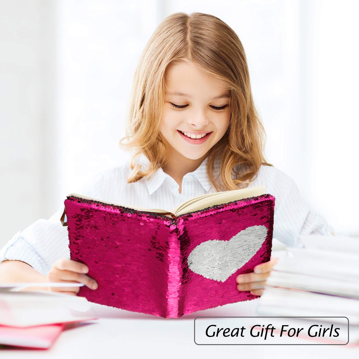Side profile of Outus heart journal for girls