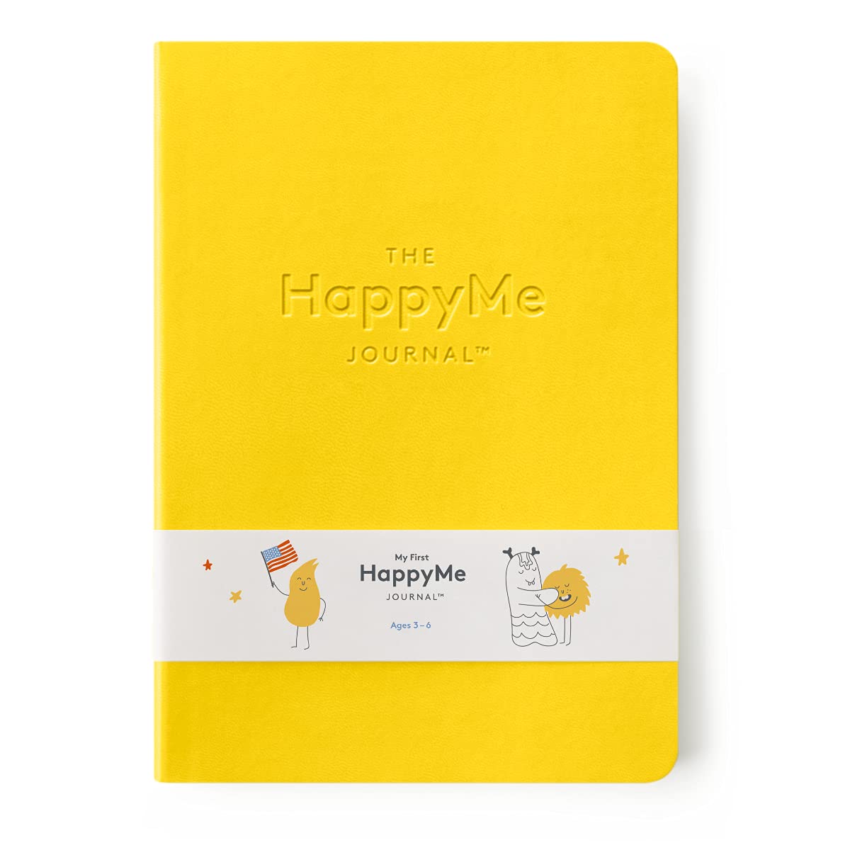 Open pages of My First HappyMe Journal showing interactive prompts