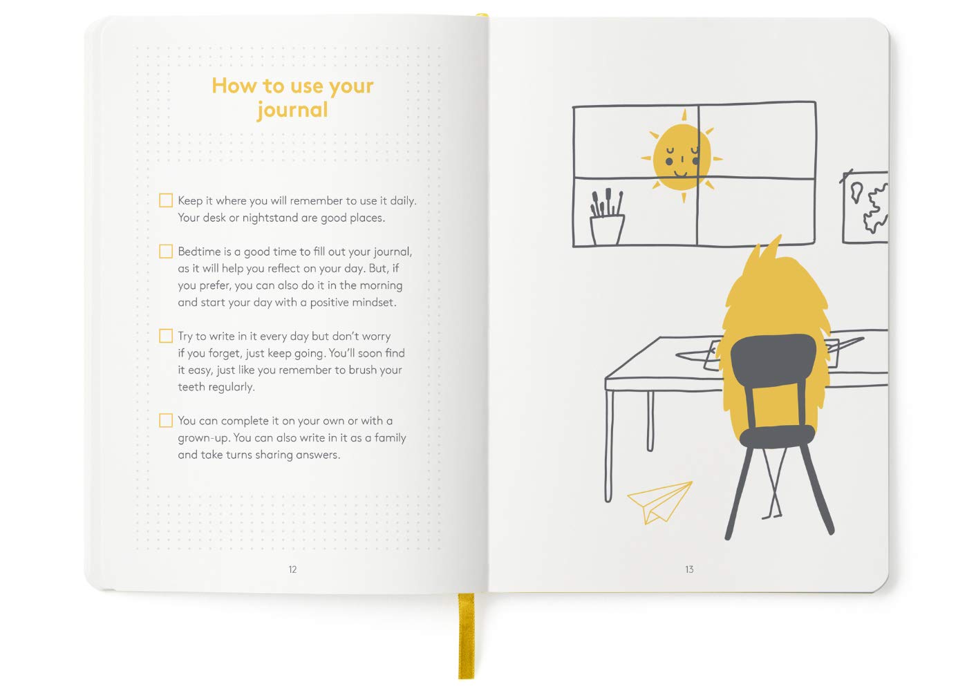 The HappyMe Journal interior page with mood tracking emoticons