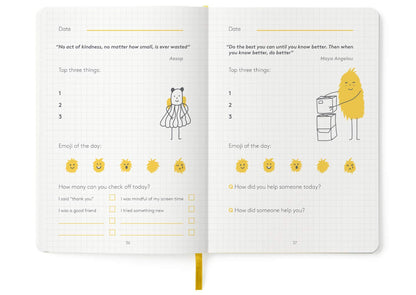 The HappyMe Journal showing ribbon bookmark and elastic closure