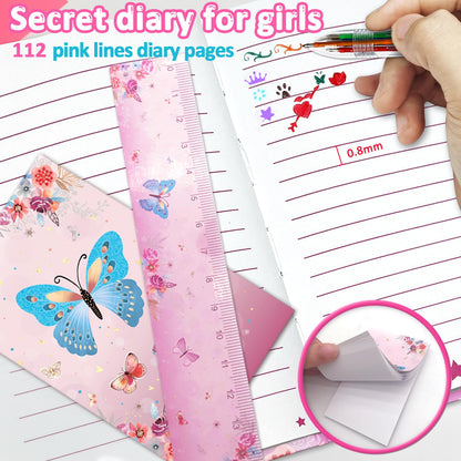 Open butterfly design diary with padlock and keys