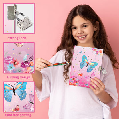 Close up of butterfly hardcover diary for girls