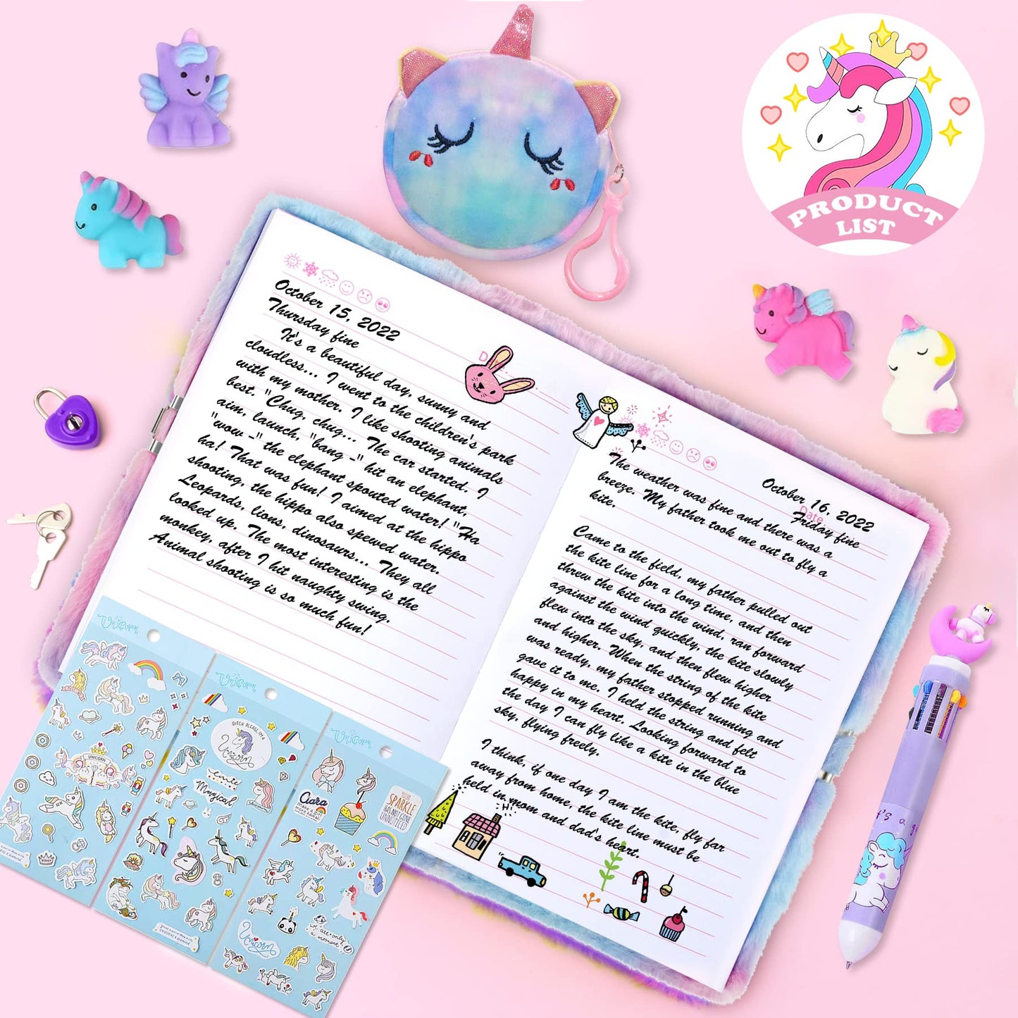 Close up of soft plush texture on unicorn notebook