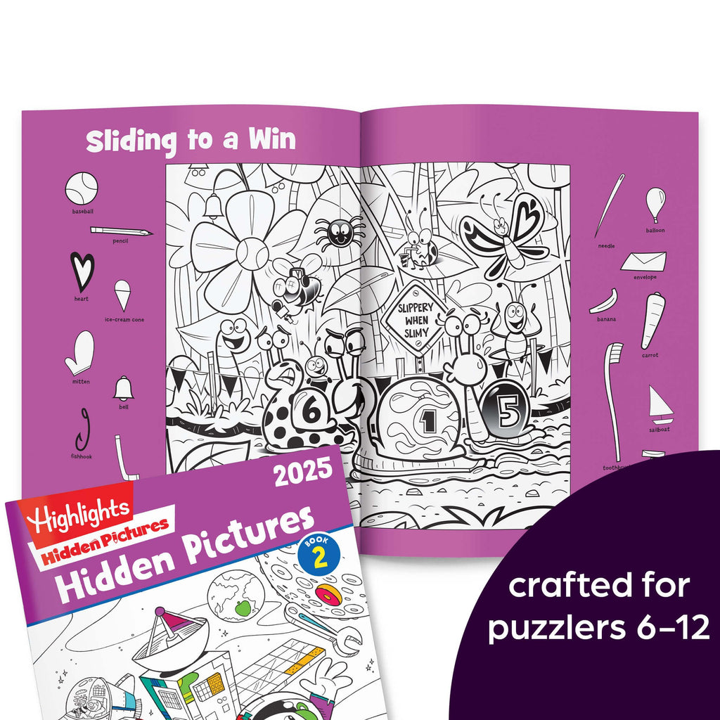 Inside view of Highlights Hidden Pictures 2025 seek and find puzzle page