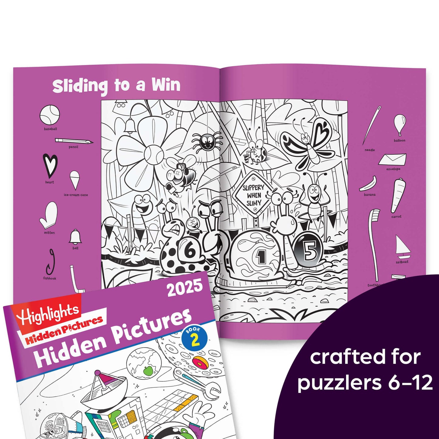 Inside view of Highlights Hidden Pictures 2025 seek and find puzzle page