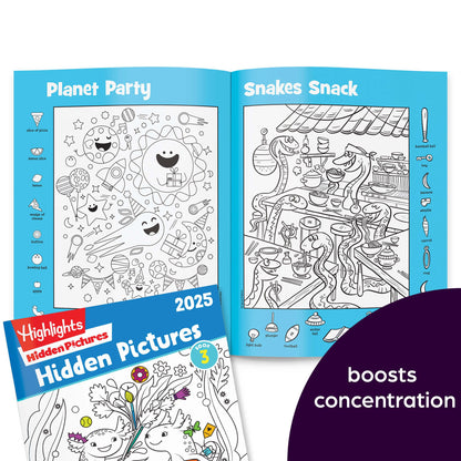 Child engaging with screen-free Highlights Hidden Pictures activity book