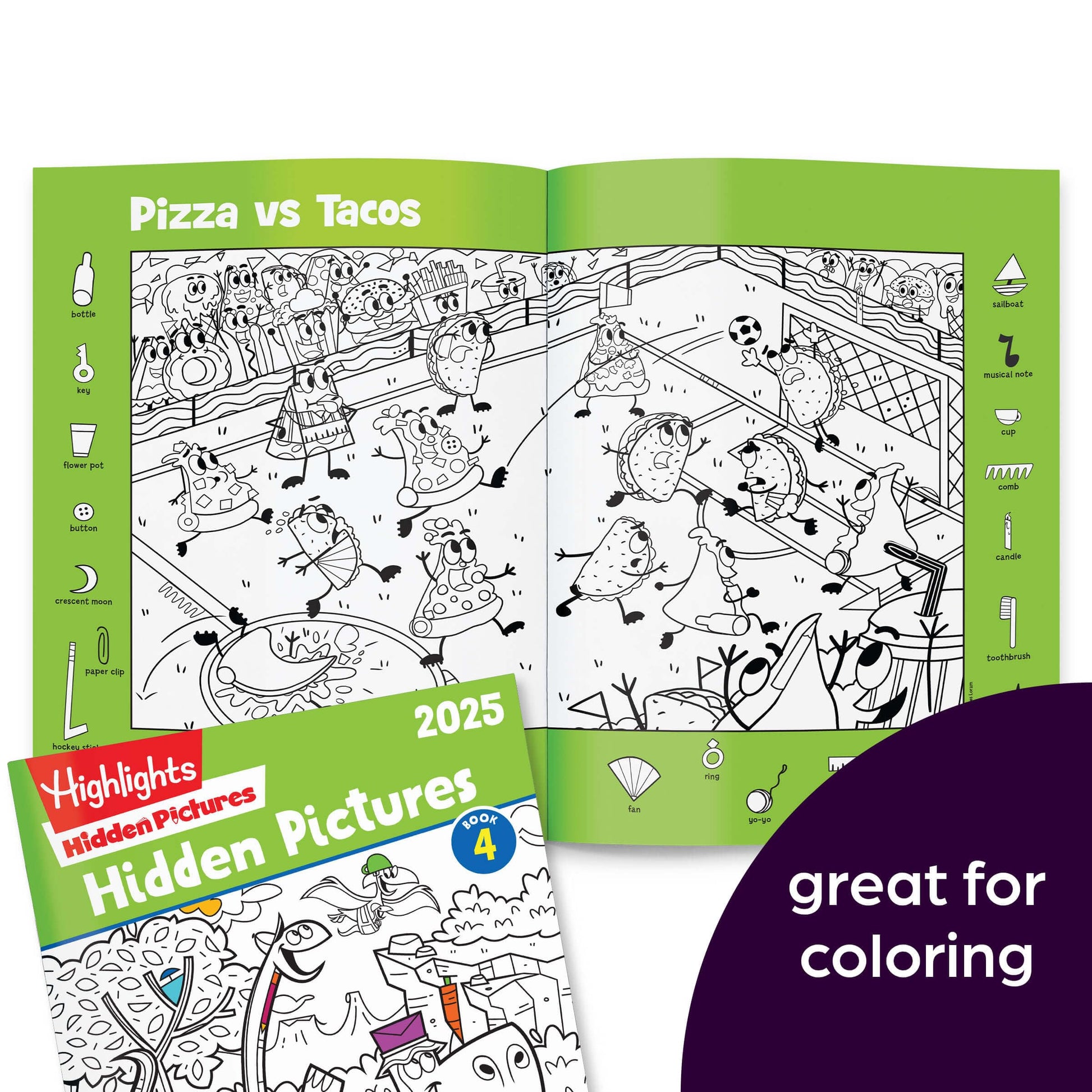 Close up of coloring feature in Highlights 2025 activity books