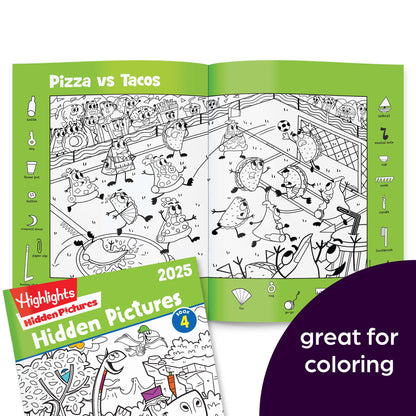 Close up of coloring feature in Highlights 2025 activity books