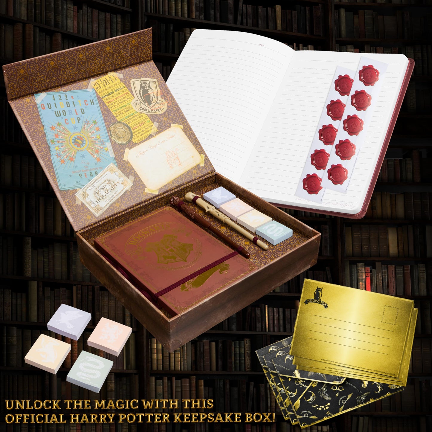 Open view of Harry Potter A5 notebook and writing stationery