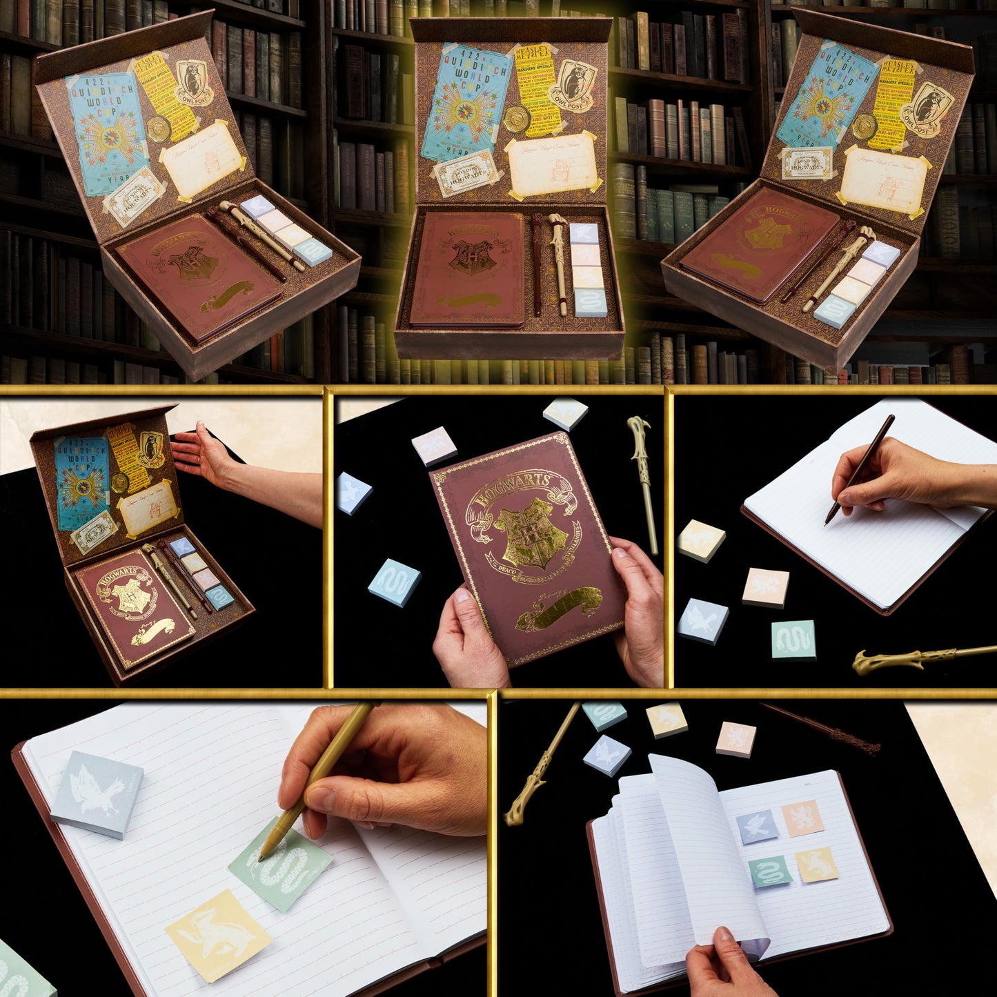 Detailed view of Hogwarts crest storage box with secret compartment