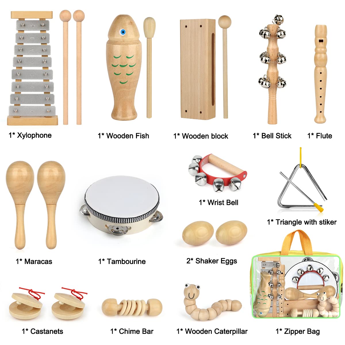 Close up of the non toxic natural wood texture on the KAQINU children musical toys