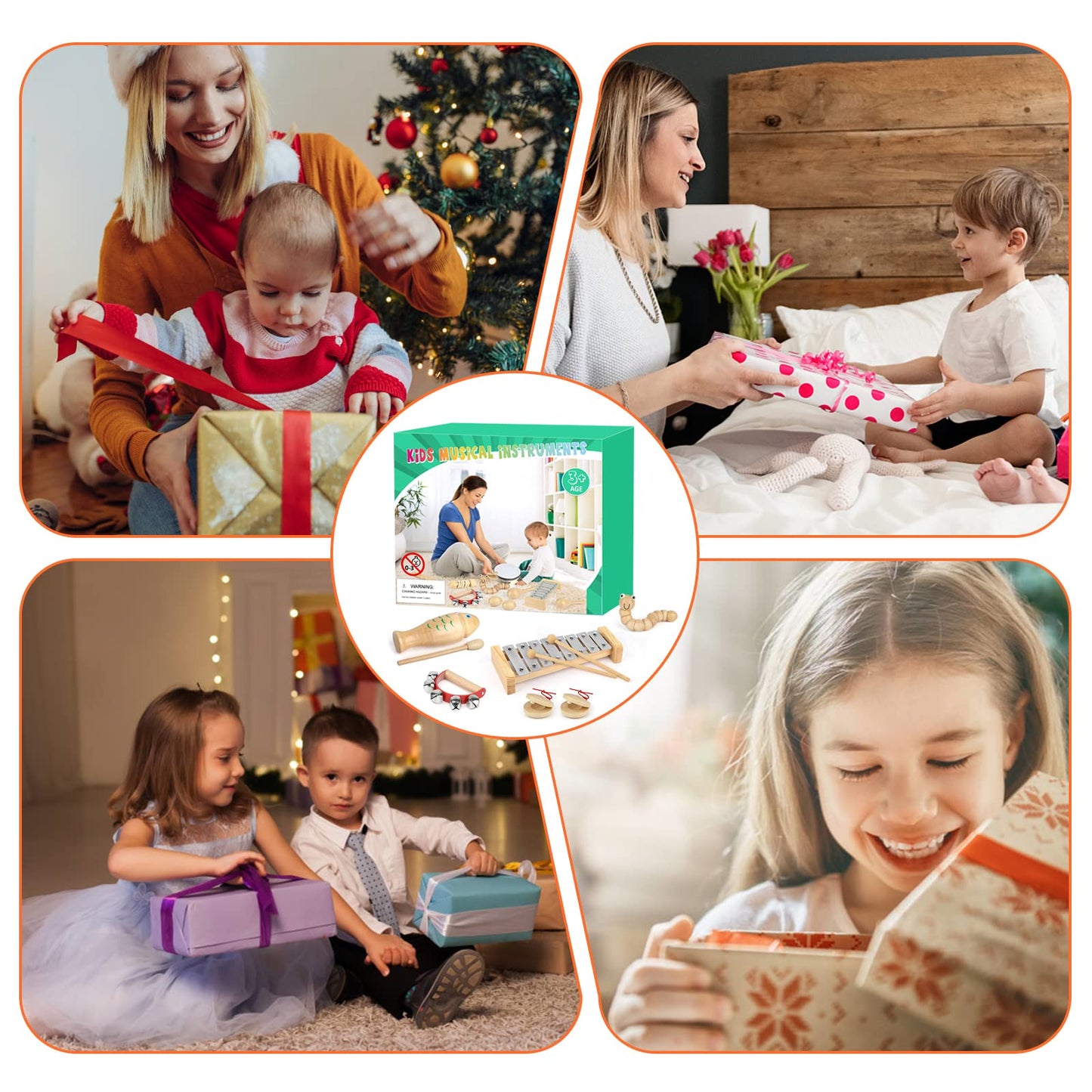 Preschool boys and girls playing together with the KAQINU wooden percussion toy kit