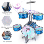 Captain Chaowing boys jazz drum kit side profile displaying the product dimensions and height setup