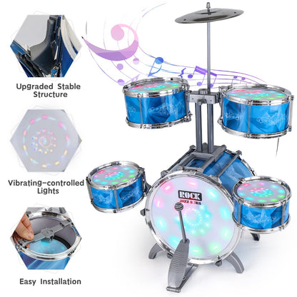Captain Chaowing boys jazz drum kit side profile displaying the product dimensions and height setup
